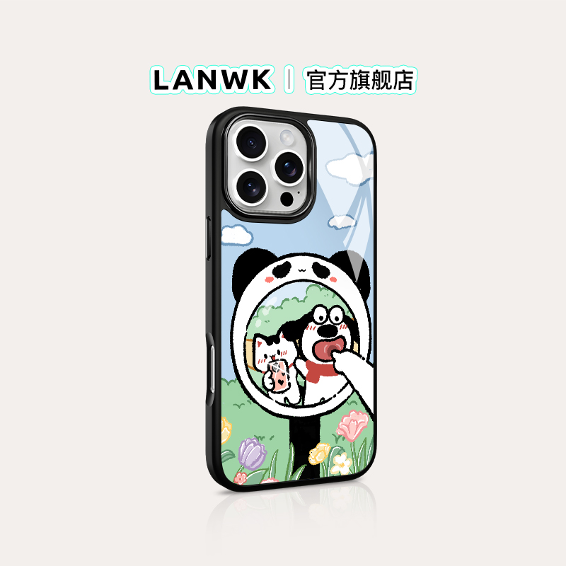 【哈哈镜-大眼狗」LANWK适用苹果16promax手机壳新款可爱高级感iPhone15/14plus磁吸卡通保护壳苹果12/13外壳