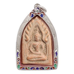 泰国佛牌正品 瓦曼港出塔坤平（嵩喷版） 龙婆妹 彩色珐琅银壳