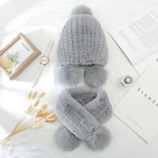 獭兔毛儿童帽子冬季加厚男女童可爱护耳宝宝真毛皮草围巾套装时尚