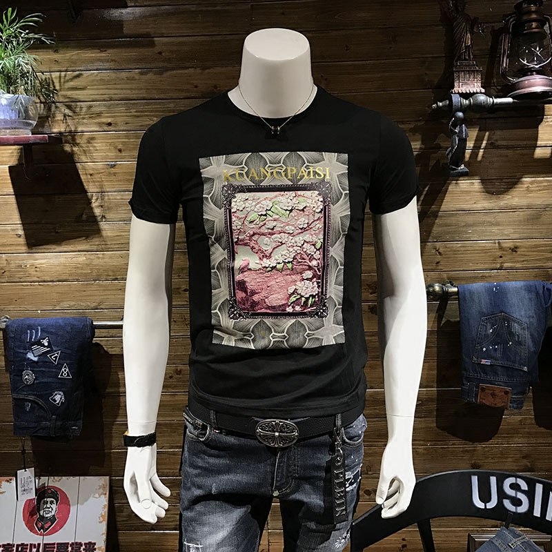 SA5M欧洲站夏季新款男士短袖t恤男装潮流印花修身衣服半袖体恤衫
