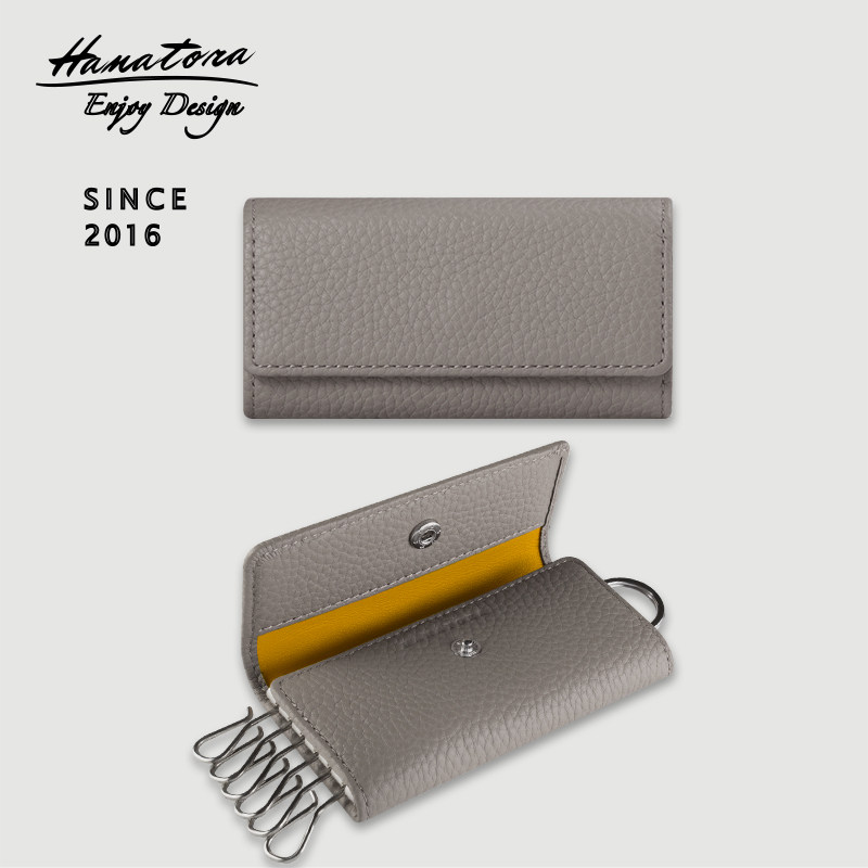 HANATORA花虎多功能钥匙包女士真皮荔枝纹头层牛皮搭扣式卡包一体