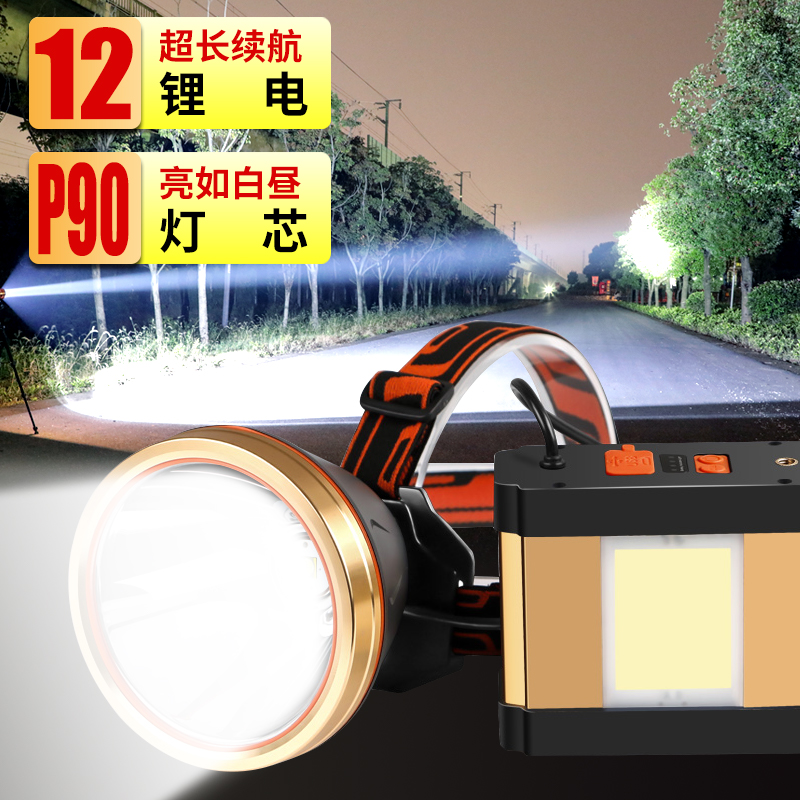 侣字分体头灯充电感应头戴式超亮大容量强光钓鱼专用超长续航矿灯