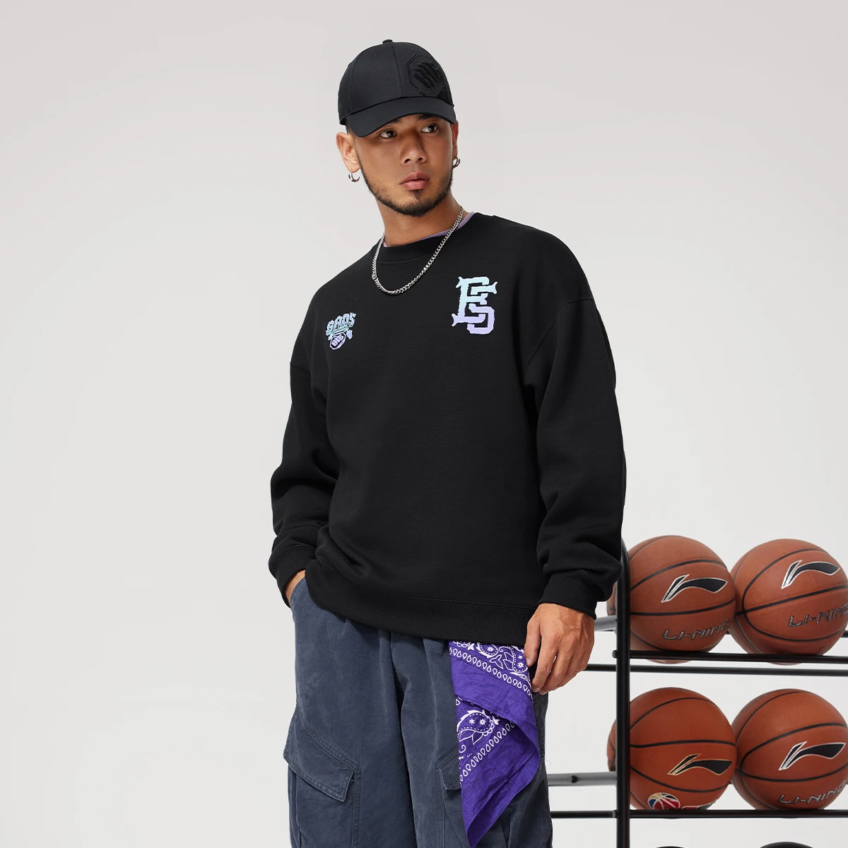 李宁男子圆领反伍卫衣宽松休闲