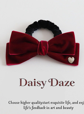 DaisyDaze洋气红色丝绒蝴蝶结儿童发圈马尾爱心头绳发绳新年头饰