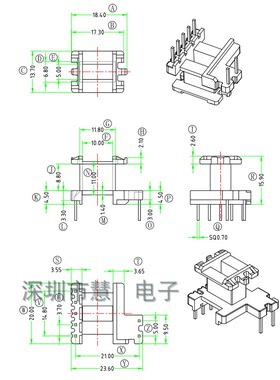EE1910加宽高频变压器加厚骨架磁芯配套 立式5+2针 排距=21mm