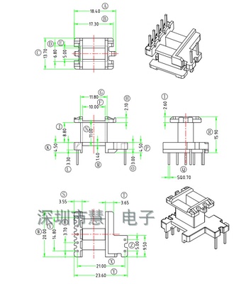 EE1910加宽高频变压器加厚骨架磁芯配套 立式5+2针 排距=21mm