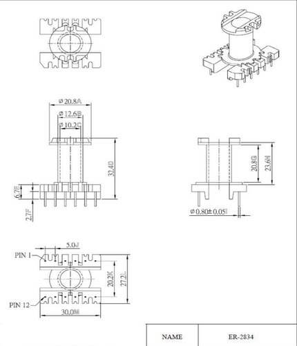 ER2834 EC28高频变压器电木骨架 立式6+6针排距=20.2mm