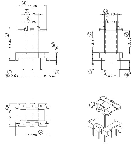 EF20高频变压器骨架单槽立式3+3针排距10mm