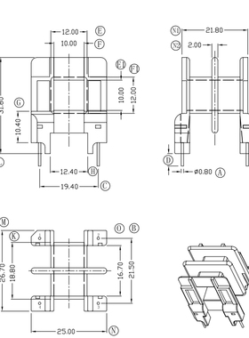 EE35双槽骨架 卧式2+2针 共模电感 变压器材料