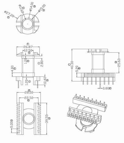 ERL35 EC35高频变压器骨架 立式8+8针 排距=22.5mm