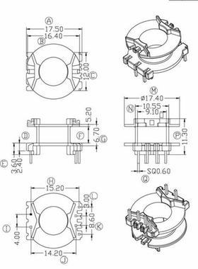 PQ2012高频变压器铁氧体磁芯电木骨架立式4+2针高度11.3mm