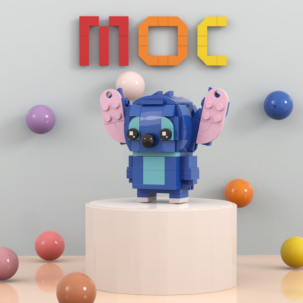 moc适用乐高方头仔史迪仔史迪奇积木益智拼插玩具男女孩礼物摆件