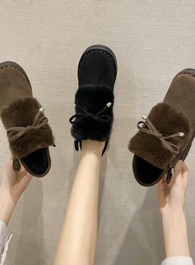 外穿大棉鞋毛毛鞋加绒雪地靴女冬季短筒加棉保暖加厚平底短靴棉鞋