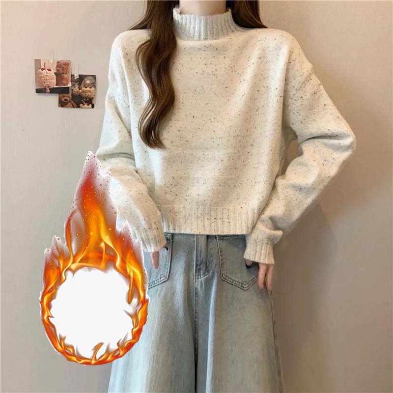 2024秋冬新款半高领套头针织毛衣女宽松内搭短款上衣打底衫可外穿