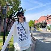 竹节T恤女2025夏季 古祖祖 原创撕裂感字母印花复古防晒长袖 新tee