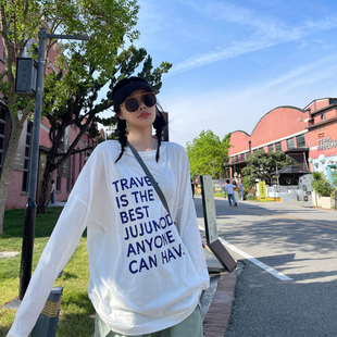 古祖祖 原创撕裂感字母印花复古防晒长袖竹节T恤女2025夏季新tee