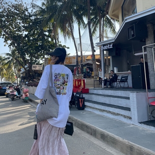 古祖祖 原创慵懒宽松白色短袖T恤女2025夏季新款背后logo纯棉tee