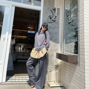 风阔腿裤 女春夏工装 直筒裤 垂感大腿裤 古祖祖 长裤 原创灰色休闲裤