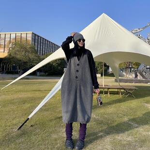 古祖祖 原创灰色羊毛连帽小众无袖连衣裙宽松休闲慵懒卫衣裙女新