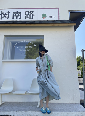 古祖祖 原创私服户外休闲浅豆绿露营套装夏季上衣女防嗮外套+半裙