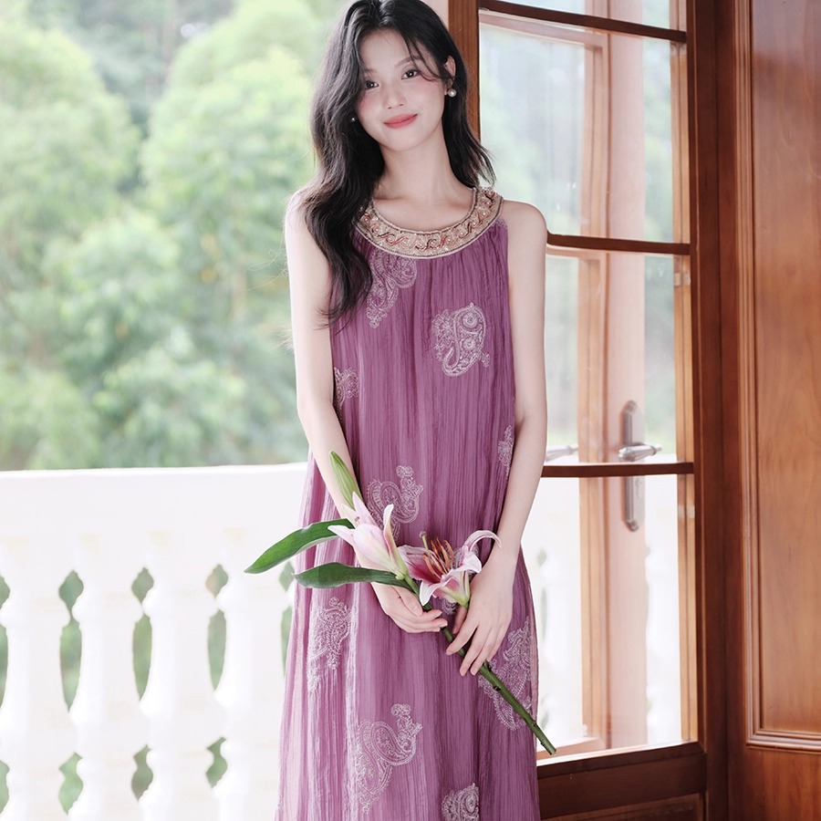 波西米亚绣花仙女度假裙