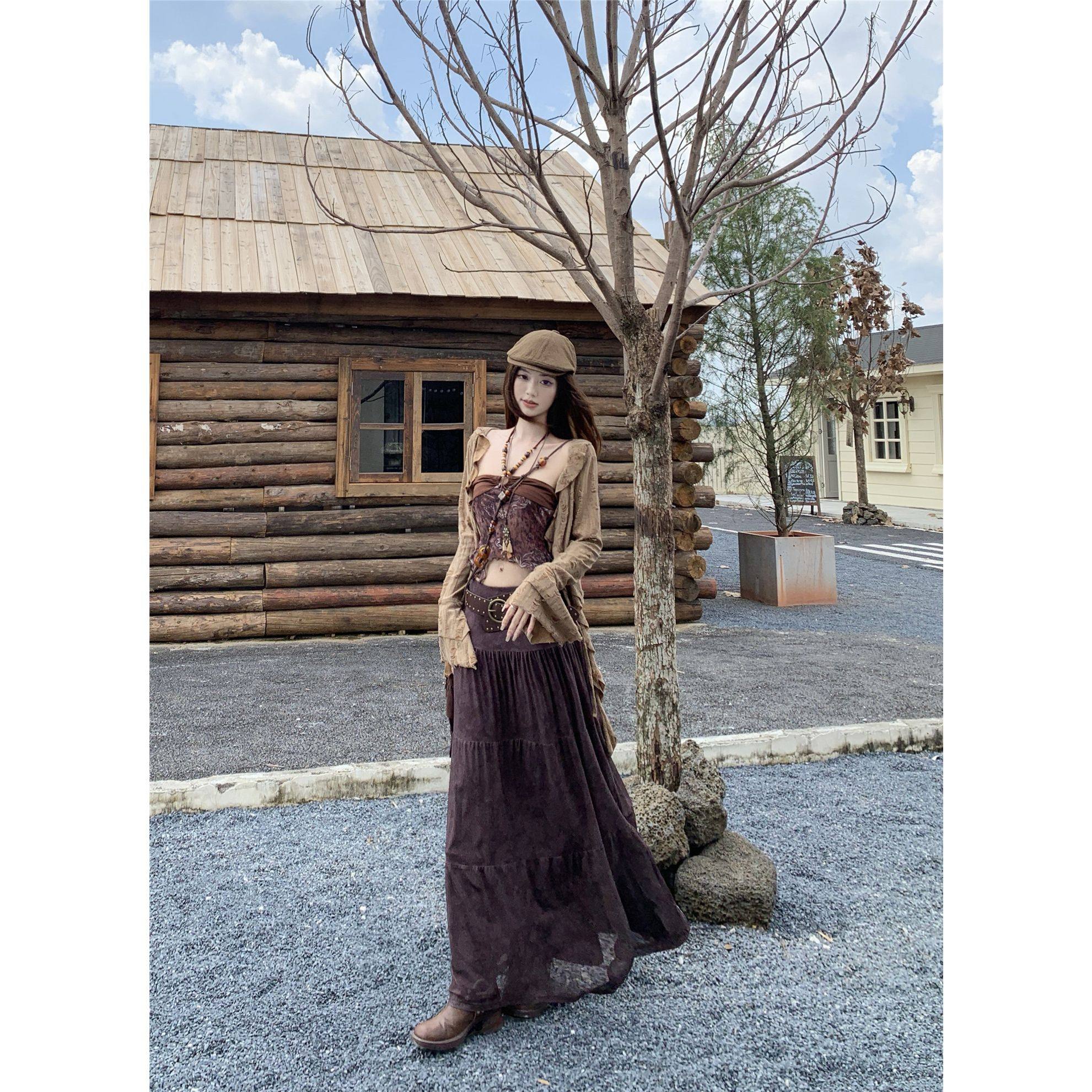 美拉德游牧风穿搭不规则开衫+印花吊带上衣+长款百搭半身裙三件套,女装/女士精品,时尚套装,淘宝优惠券,粉丝福利购,淘宝优惠卷