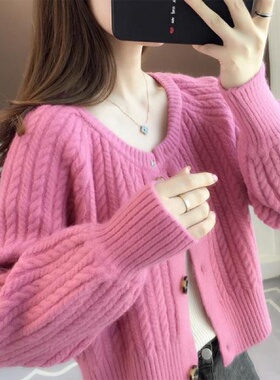 短款上衣服开衫针织衫外套女装早春秋季2024新款潮毛衣复古温柔风