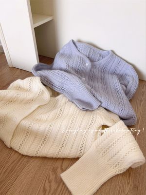 设计感镂空紫色V领针织开衫春