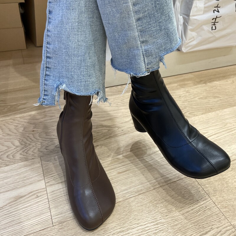 韩版时装靴粗跟瘦瘦短靴