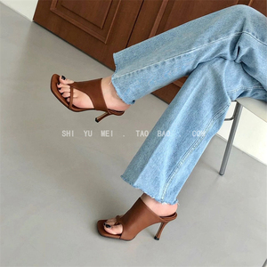 饰与美韩国东大门2023年春夏季新款方头夹趾超高细跟夹趾外穿凉拖