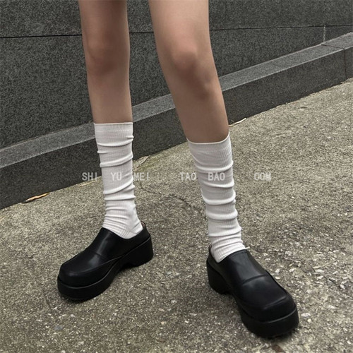 现货韩版粗跟拖鞋外穿配袜子