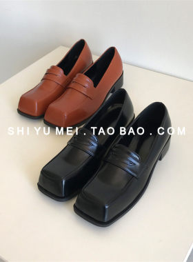 方头低跟个性时尚小皮鞋欧美风