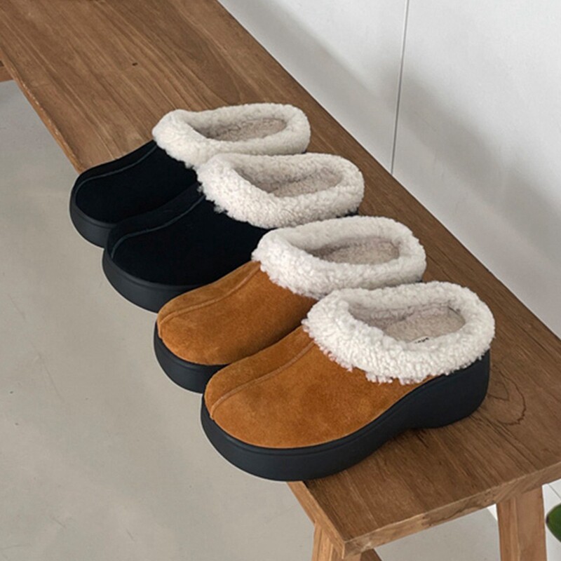 饰与美韩国东大门秋冬新款外穿增高毛毛拖鞋加绒保暖懒人包头半拖