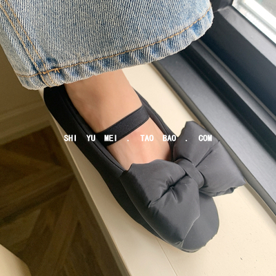 玛丽珍甜美蝴蝶结加绒保暖平底