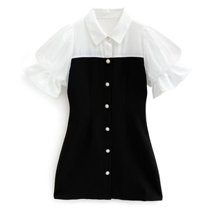 GR甜美百搭可通勤短袖 假两件连衣裙A字短裙日系女装