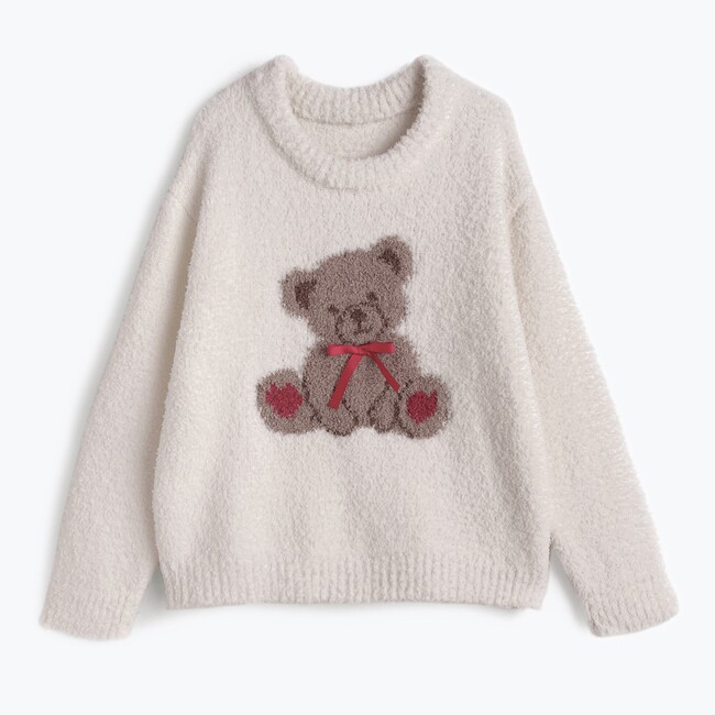 GR甜美可爱小熊蝴蝶结长袖宽松针织套头毛衣上衣日系女装