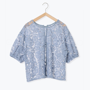 EHKA甜美百搭精美刺绣花朵半袖蝴蝶结系带透视开衫上衣日系女装