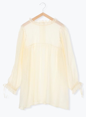 SM2百搭透视糖果长袖宽松长款薄衬衫上衣日系女装