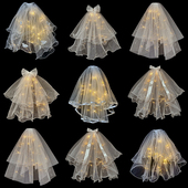 短款 领证发光头纱双层蓬蓬唯美卷边儿童女蝴蝶结头饰网红拍照道具