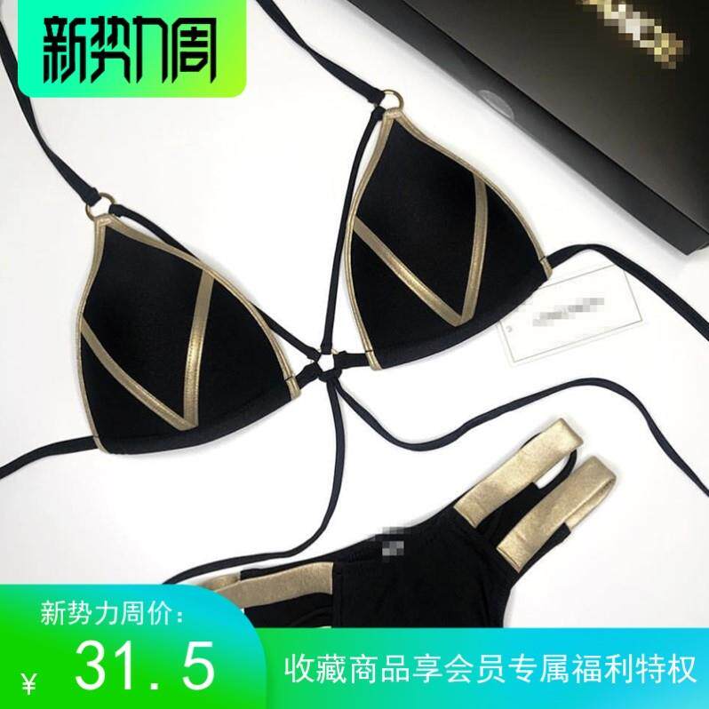 2023新款锦纶三角烫金拼接比基尼女士性感泳装泳衣外贸bikini 8色