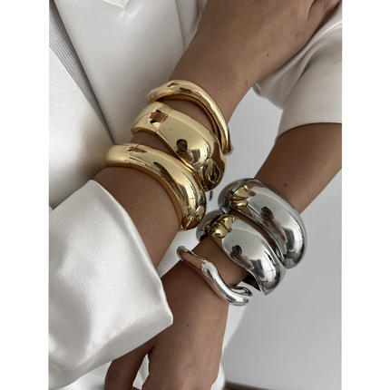 欧美新款金属光面手镯几何宽手环 Metal Smooth Wide Bracelet