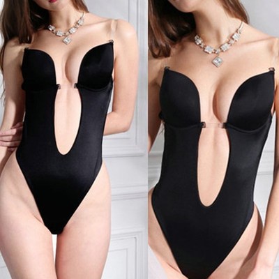 Women U Plunge Backless Bodysuit Push Up Body Shapewear Top
