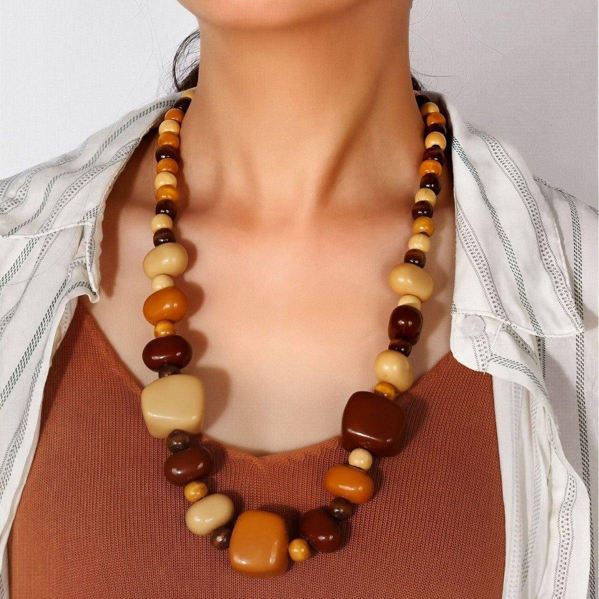 necklace木珠压克力石头造型覆古项炼毛衣炼 炼 西班牙饰品