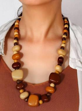 necklace木珠压克力石头造型覆古项炼毛衣炼 炼 西班牙饰品