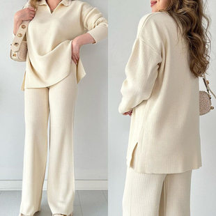 2024 solid new knit color two loose set women for piece
