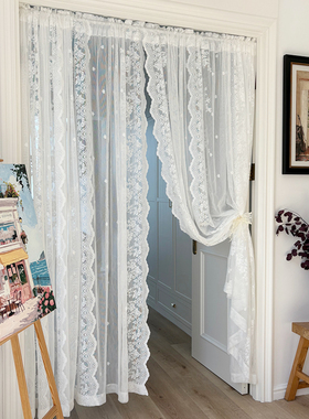 免打孔法式公主波浪加厚蕾丝遮丑门帘窗帘窗纱厨窗纱帘挡风隔断帘