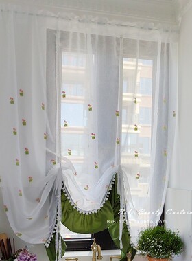 新品春之韵绣花升降小窗窗纱帘厨房小窗帘装饰门帘可定制