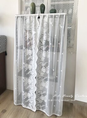 法式白色碎花波浪纹经编纱防尘门帘半帘柜罩帘定制