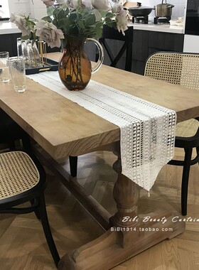 现代简约法式风情牛奶丝水溶桌旗定制北欧纯白镂空