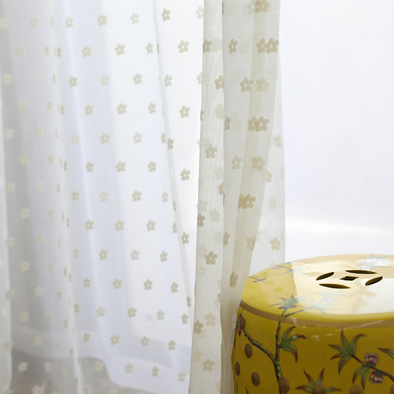 新款韩式公主窗纱白色米色五叶花蕾丝立体经编窗纱定制